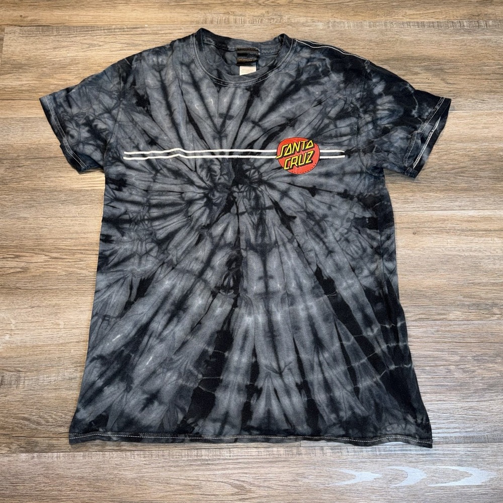 Santa Cruz Skateboards Shirt Mens Medium Gray Tie-Dye Spiral Pattern Dot Logo